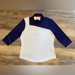 NWOT EP PRO TOUR TECH 3/4 SLEEVE GOLF SHIRT SIZE MEDIUM IN WHITE/BLUE/RED